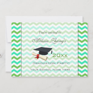 Elegant, fresh summer green chevron graduation invitation