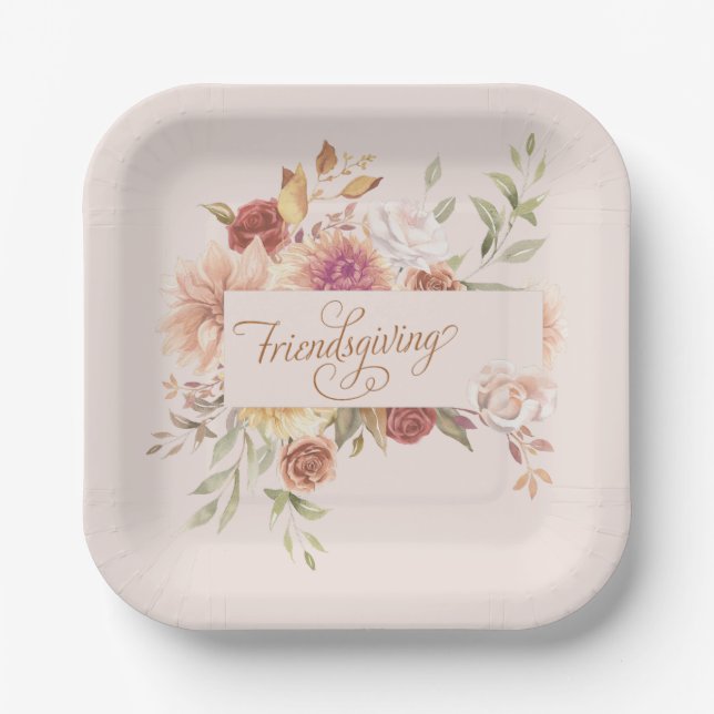 Elegant Friendsgiving Entertaining Paper Plate (Front)