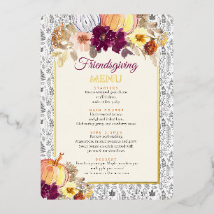 Elegant Friendsgiving Pumpkin Burgundy Floral Menu