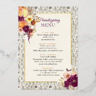 Elegant Friendsgiving Pumpkin & Floral Dinner Menu