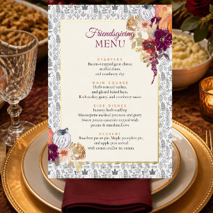 Elegant Friendsgiving Pumpkin & Floral Dinner Menu