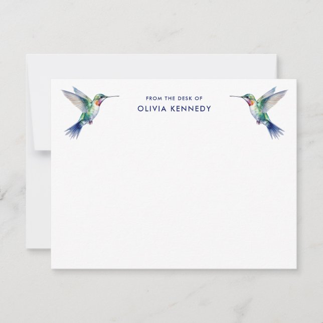Elegant From the Desk of Personalised Hummingbird  Card (Front)