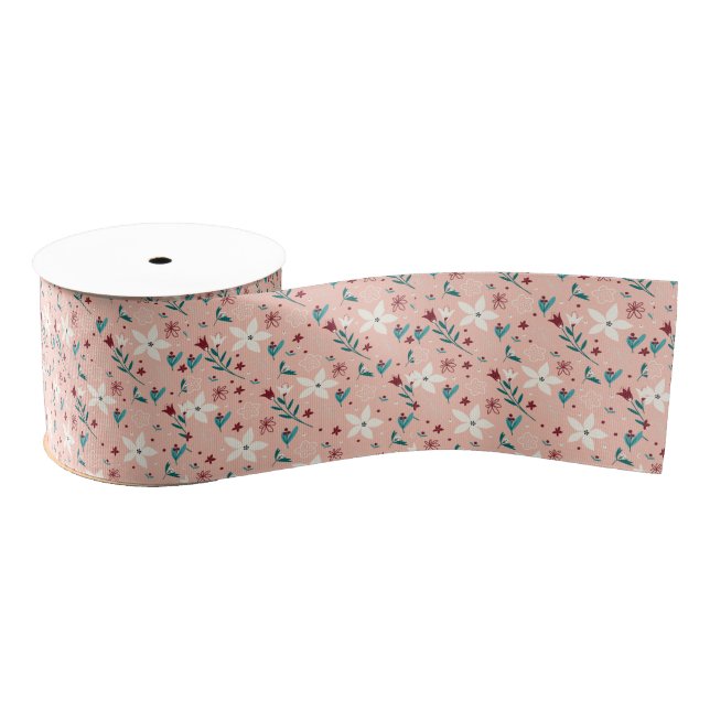 Elegant  froral  Pink Grosgrain Ribbon (Spool)