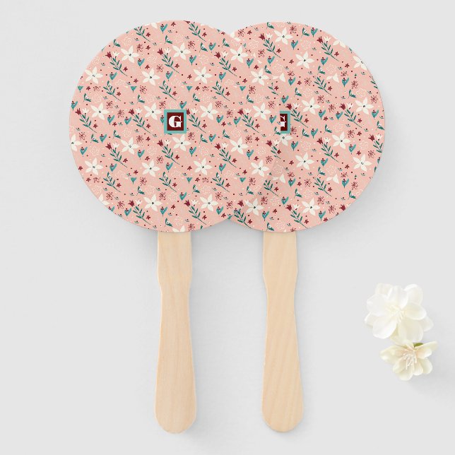 Elegant froral Pink Home Hand Fan (Front and Back)