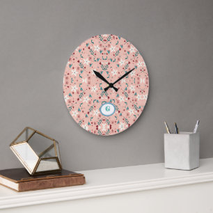 Elegant froral Pink Large Clock