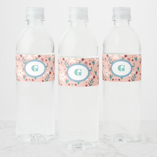 Elegant  froral  Pink   Water Bottle Label (Bottles)