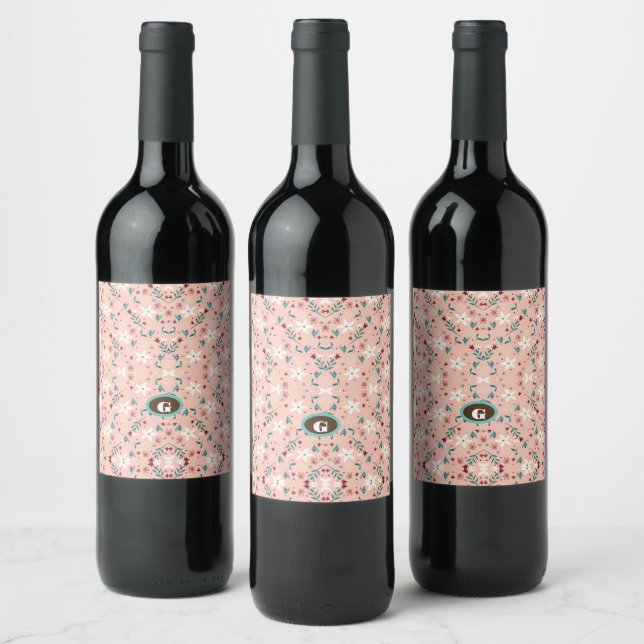Elegant  froral  Pink   Wine Label (Bottles)
