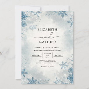 Elegant Frost Blue Winter Botanical Wedding Invitation