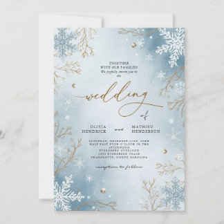 Elegant Frost Blue Winter Botanical Wedding Invitation