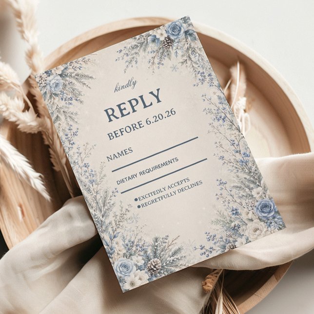 Elegant Frosted Blue Botanical Frame RSVP Card (Creator Uploaded)