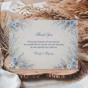 Elegant Frosted Blue Botanical Serenity Thank You Card