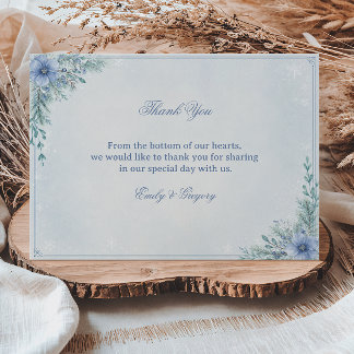 Elegant Frosted Blue Botanical Tranquillity Thank You Card