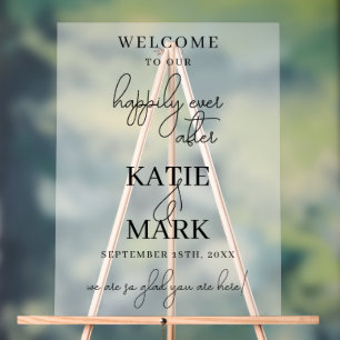 Elegant Frosted Calligraphy Happily Ever After Acrylic Sign