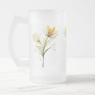 Elegant Frosted Glass Mug – Floral Bouquet Design