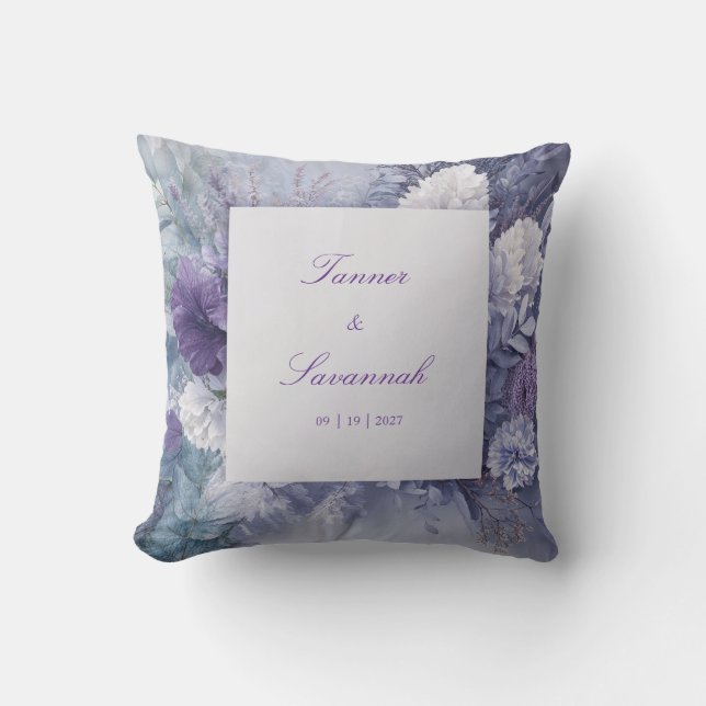 Elegant Frosted Lavender Floral Wedding  Cushion (Front)