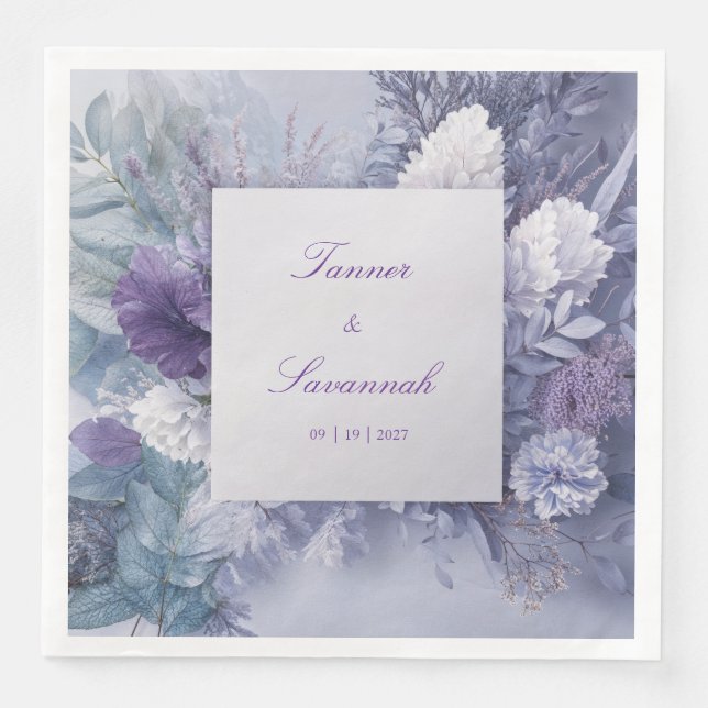 Elegant Frosted Lavender Floral Wedding  Napkin (Front)