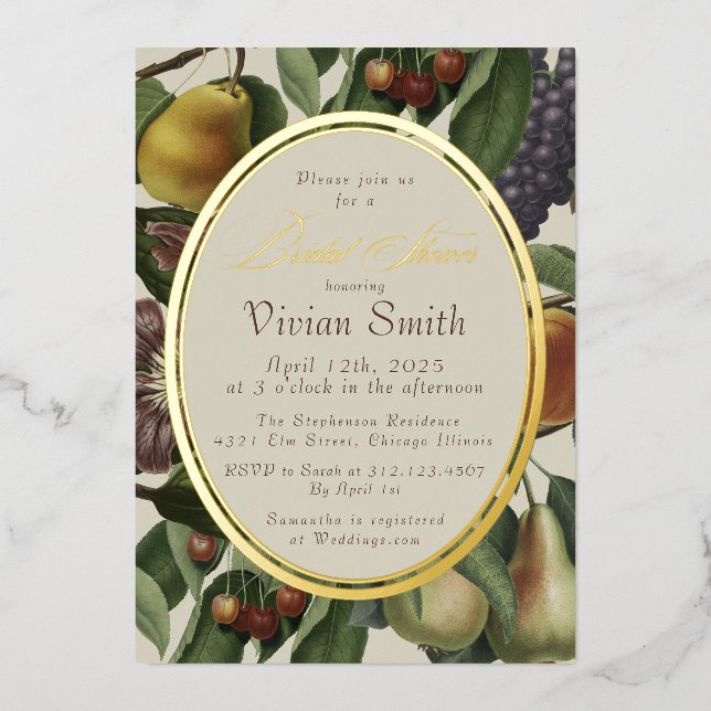 Elegant Fruit & Botanical Bridal Shower Invitation (Front)