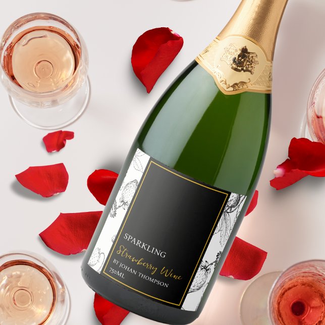 Elegant Fruit Sparkling Strawberry Wine Label (Creator Uploaded)