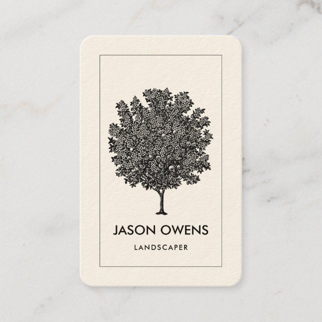 Elegant Fruit Tree Engraving Landscaper Gardener Business Card (Front)