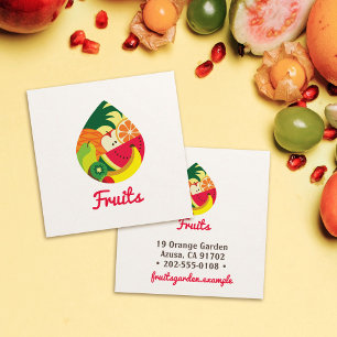 Elegant Fruity logo • Drop shape • Colourful fruit Square Business Card