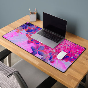 Elegant Fuchsia and Dark Blue Limelight Hydrangea Desk Mat