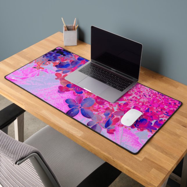 Elegant Fuchsia and Dark Blue Limelight Hydrangea Desk Mat (Office 2)