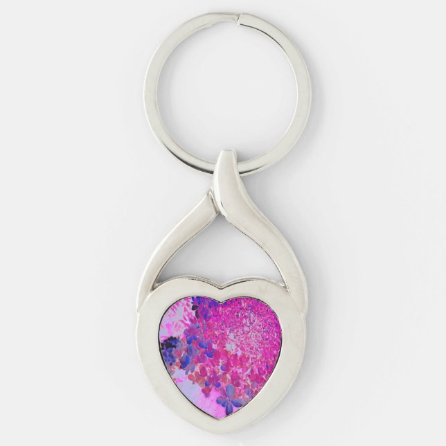 Elegant Fuchsia and Dark Blue Limelight Hydrangea Key Ring (Front)
