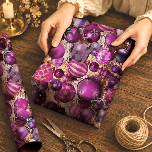 Elegant fuchsia Christmas ornaments holidays Wrapp Wrapping Paper