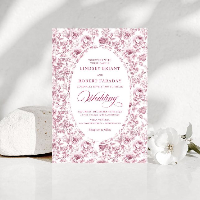 Elegant Fuchsia Dusty Pink Toile Roses Wedding   Invitation (Elegant Fuchsia Dusty Pink Toile Roses Wedding Invitation

)