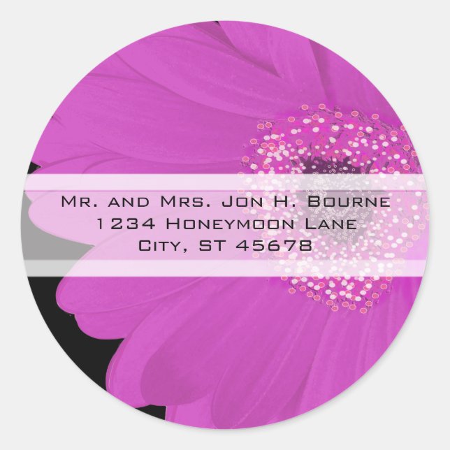 Elegant Fuchsia Gerber Daisy Wedding Stickers (Front)