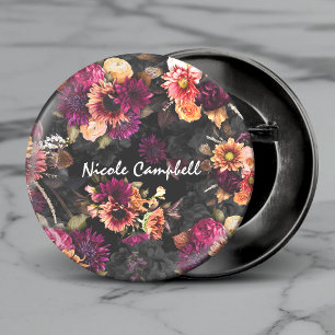 Elegant fuchsia orange floral monogram 3 cm round badge