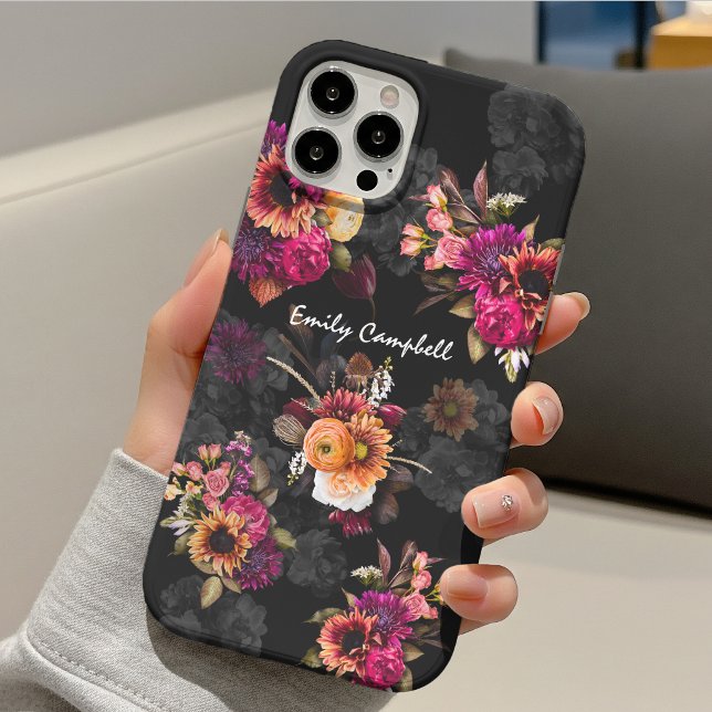 Elegant fuchsia orange floral monogram Case-Mate iPhone case (Creator Uploaded)