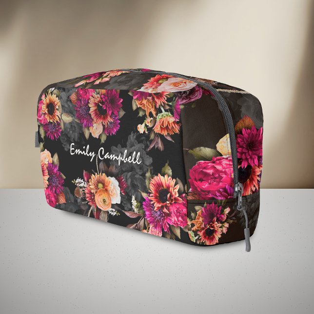 elegant fuchsia orange floral monogram dopp kit (Creator Uploaded)