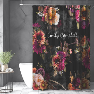 Elegant Fuchsia Orange Floral Monogram Shower Curtain