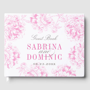 Elegant Fuchsia Pink and Grey Floral Peony Wedding Guest Book