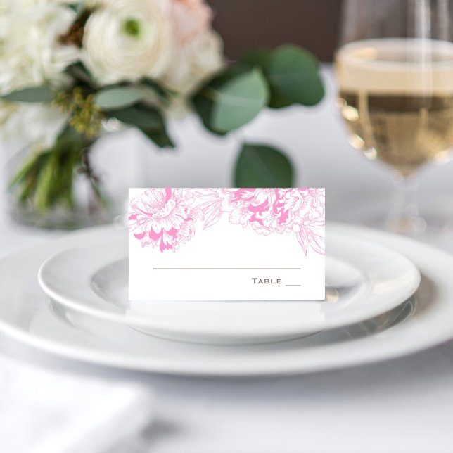 Elegant Fuchsia Pink and Grey Floral Peony Wedding Place Card (Creator Uploaded)