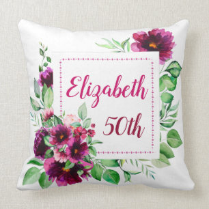 Elegant Fuchsia Pink Floral 50th Birthday  Cushion