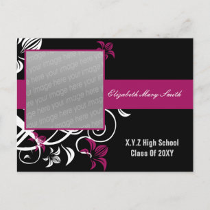 elegant fuchsia pink photo Graduation Invitation Postcard