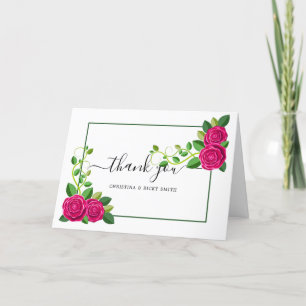 Elegant Fuchsia Pink Rose Bouquet Flowers Wedding  Thank You Card