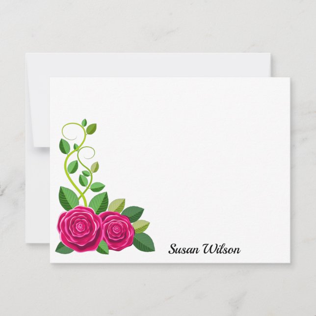 Elegant Fuchsia Pink Rose Flower Card (Front)