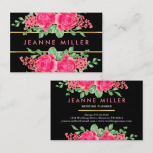 Elegant Fuchsia Pink Rose Flower Wedding Planner Business Card