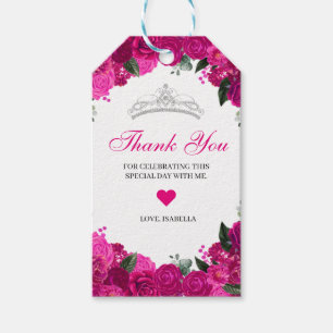 Elegant Fuchsia Pink Silver Floral Thank You Gift Tags