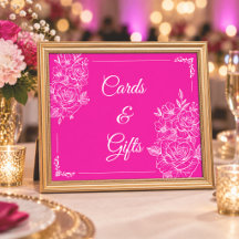 Elegant Fuchsia Pink & White Floral Cards & Gifts