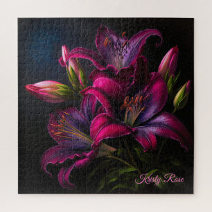 Elegant Fuchsia Red Burgundy Lily Flower Jigsaw Puzzle