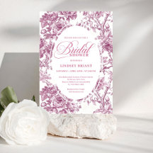 Elegant Fuchsia Toile Roses Bridal Shower Invite