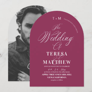 Elegant Fuchsia & White Classic Script Wedding Invitation