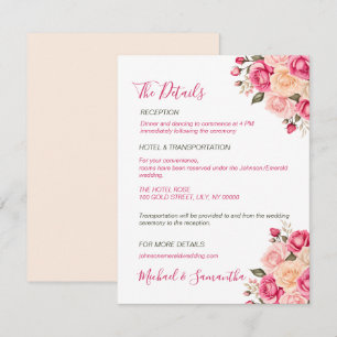 Elegant Fucia Pink and Ivory Rose Wedding Enclosure Card