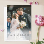 Elegant Full Photo Personalised Wedding  Thank You Card<br><div class="desc">This simply chic custom photo wedding thank you card template features an elegant, minimalist, modern design. The default shape is standard sharp corners, but rounded corners also work wonderfully with this design, so try both looks and see which one grabs you! The front features your favourite photo, first names and...</div>