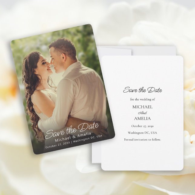 Elegant Full Photo Wedding Save the Date Card (Elegant Save the Date Card)
