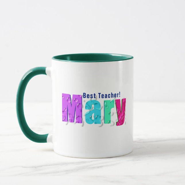 Elegant Fun Colourful "Mary" on Water Drops, Blue Mug (Left)